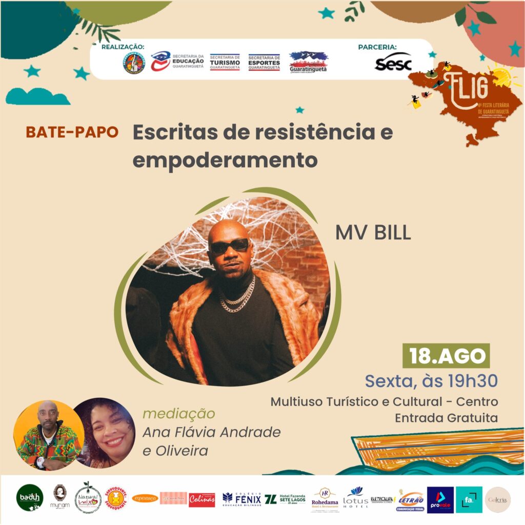 4ª Festa Literária de Guaratinguetá recebe o rapper MV Bill e outros nomes do setor cultural